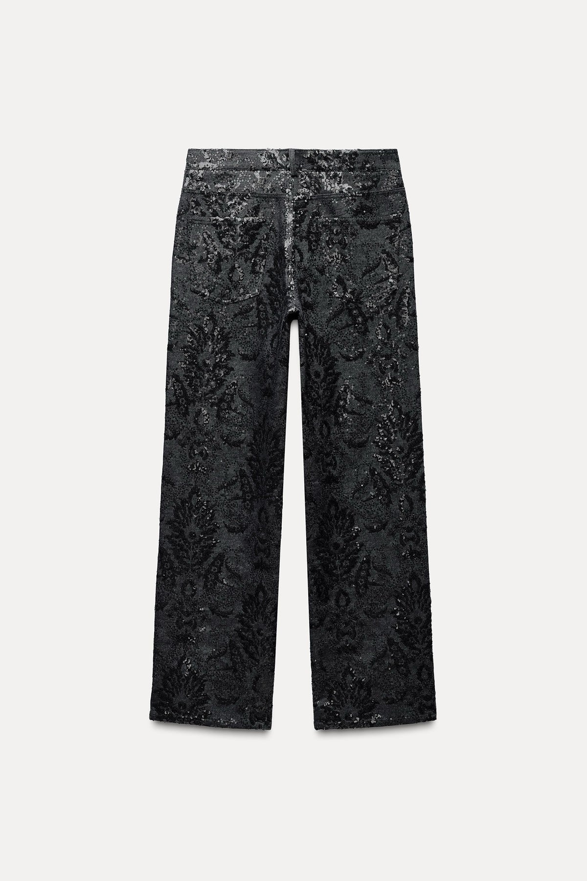 ZARA ZW Collection Sequin Paisley Straight Leg Jeans Black Runway Size 2