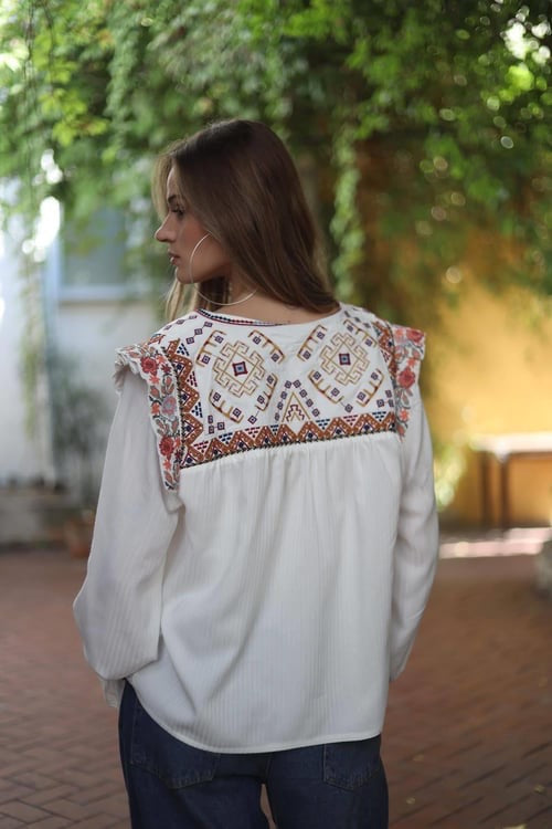 ANTIK BATIK Bernadette Embroidered Cotton Blouse White Boho Bohemian Small 38