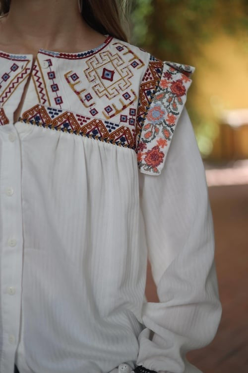 ANTIK BATIK Bernadette Embroidered Cotton Blouse White Boho Bohemian Small 38