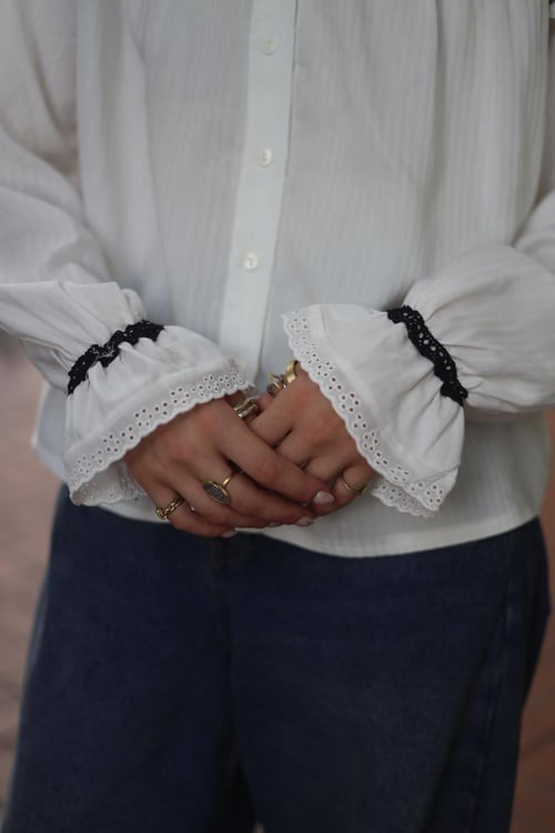 ANTIK BATIK Bernadette Embroidered Cotton Blouse White Boho Bohemian Small 38