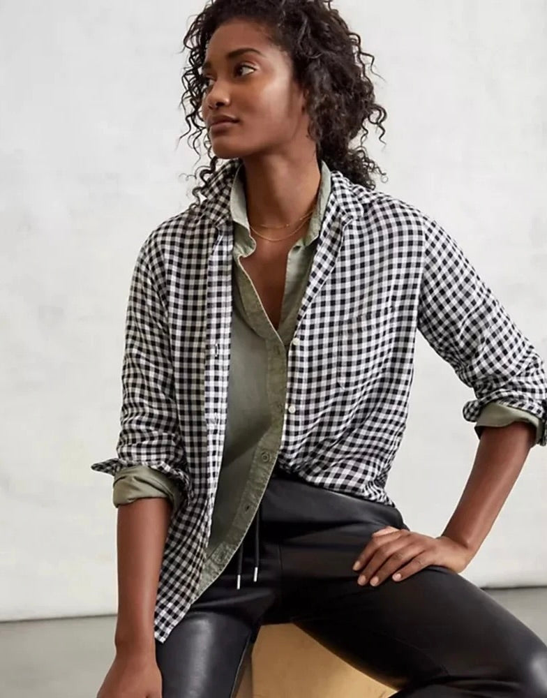 GRAYSON The Hero Black White Gingham Button Front Shirt Blouse Size 02 Small