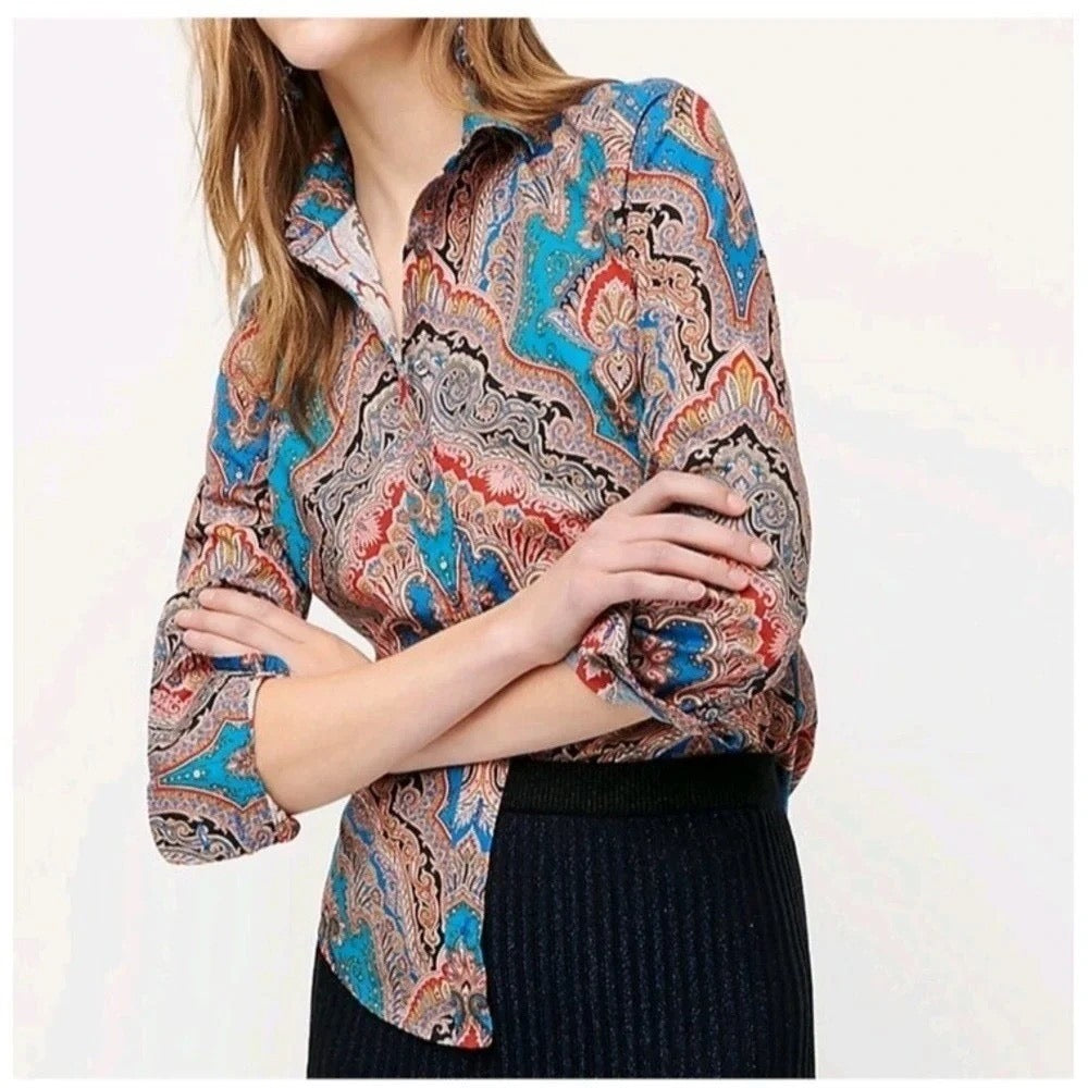J.Crew Ratti Mediterranean Paisley Slim Perfect Shirt Size 2