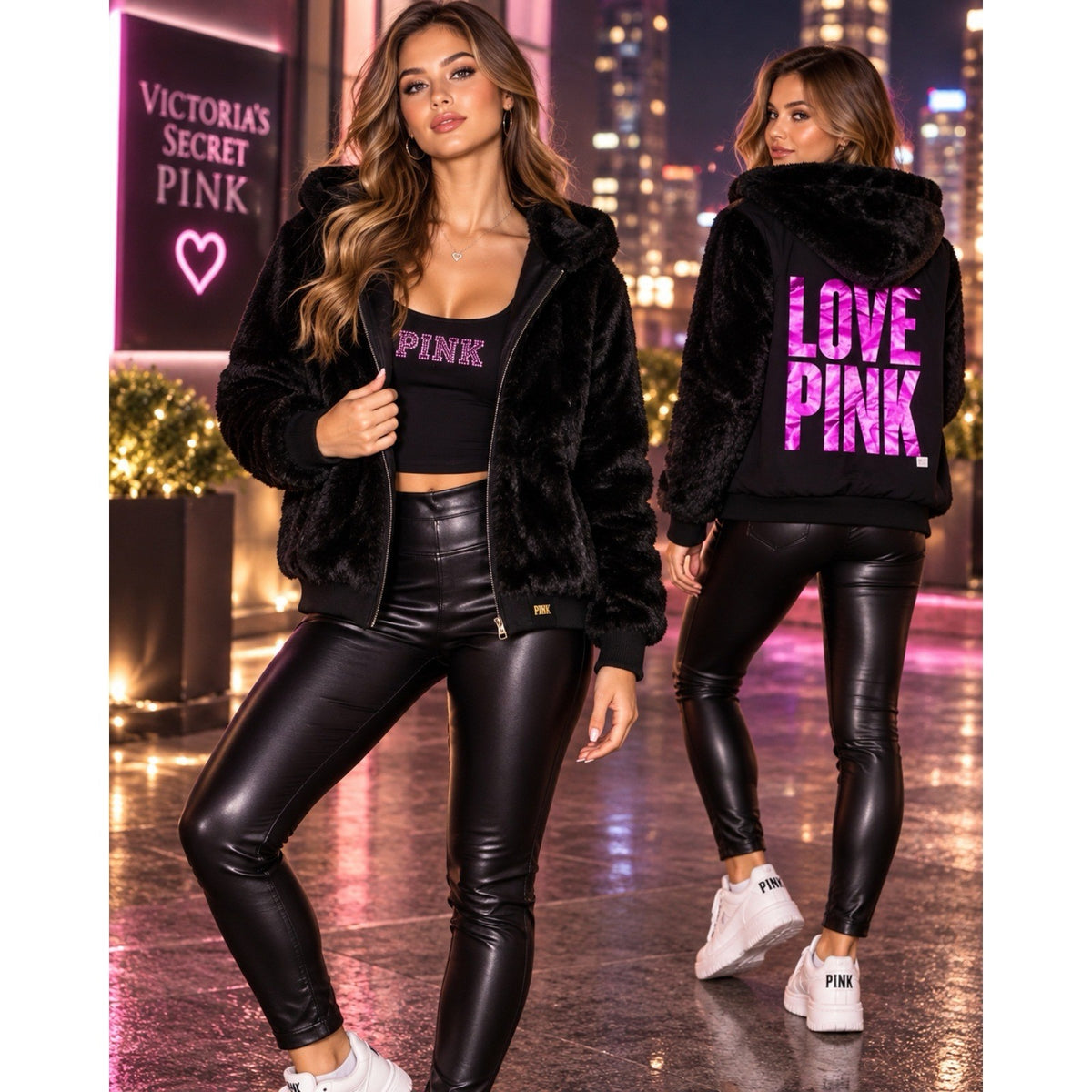 Victoria's Secret PINK Limited Edition Reversible Fur Coat Black Fashion Show S