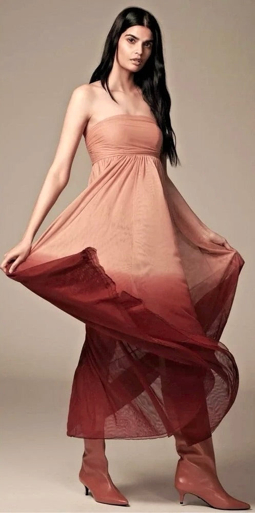 Anthropologie Let Me Be Peach Ombre Maxi Dress XS