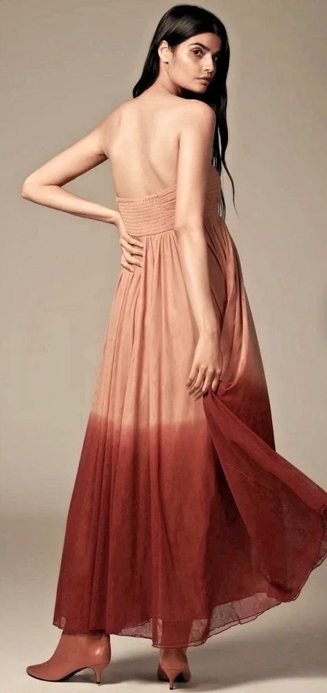 Anthropologie Let Me Be Peach Ombre Maxi Dress XS