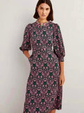 BODEN Blouson Sleeve Jacquard Midi Dress Heart Bloom Floral Green Pink US Size 2
