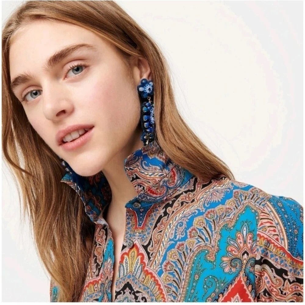 J.Crew Ratti Mediterranean Paisley Slim Perfect Shirt Size 2