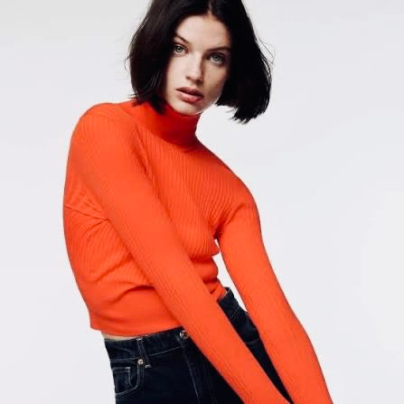 NWT!! ZARA Ribbed Turtleneck Sweater Bright Orange Fitted Knit Cropped Small