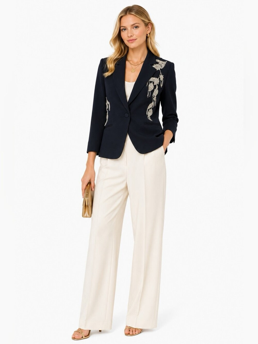 ELIE TAHARI Black Crystal Beaded Embellished Blazer One Button Glam Size 10