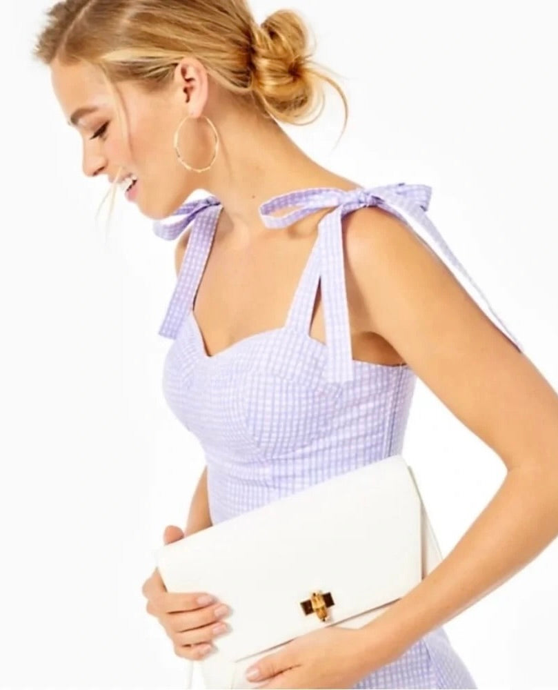LILLY PULITZER Rosalie Lilac Gingham Crop Top Ruffle Skirt 2 Piece Size 2