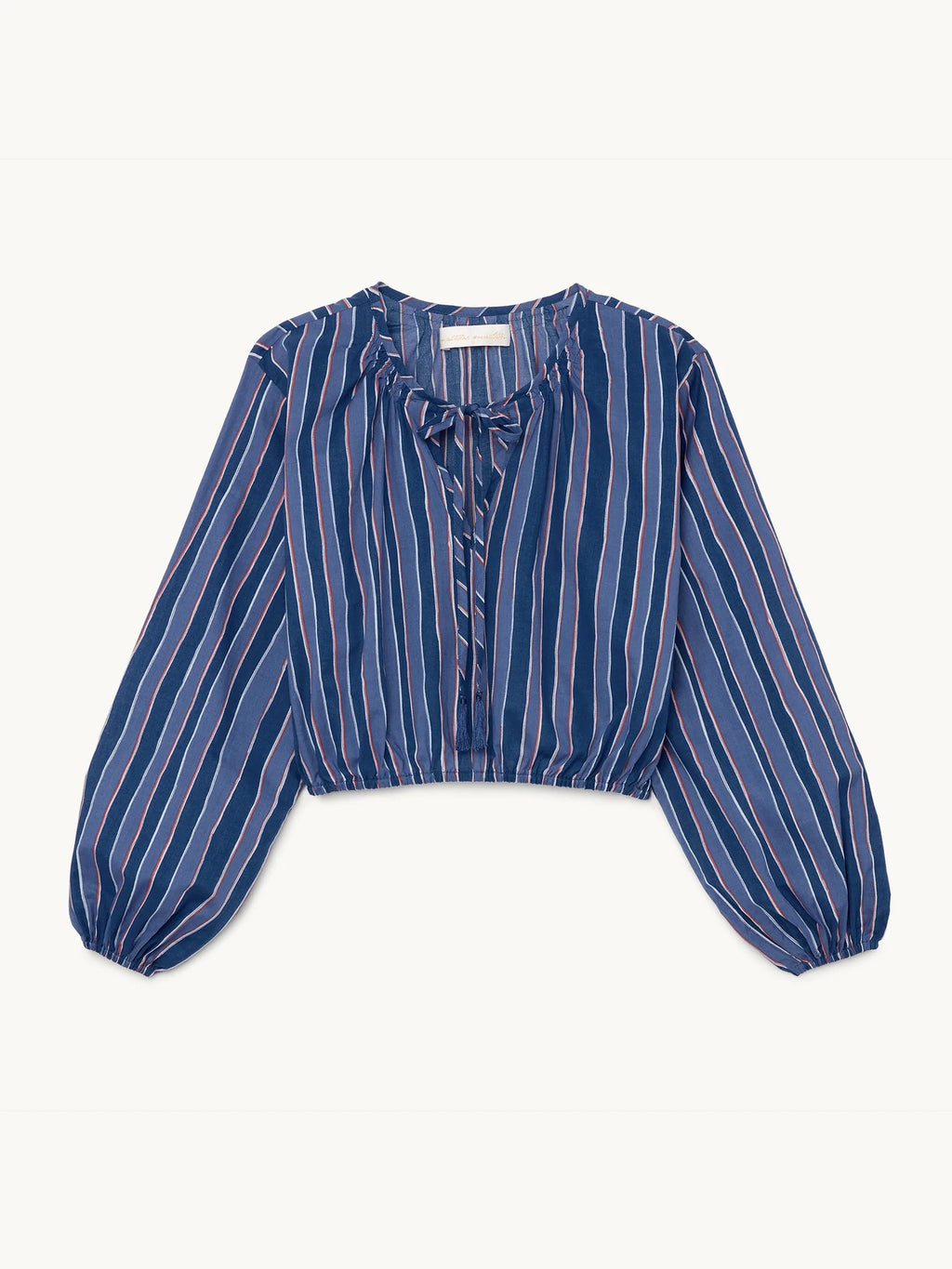 NATALIE MARTIN Amelia Top Batik Stripe Navy Cotton Tassel Tie Blouse Top Small