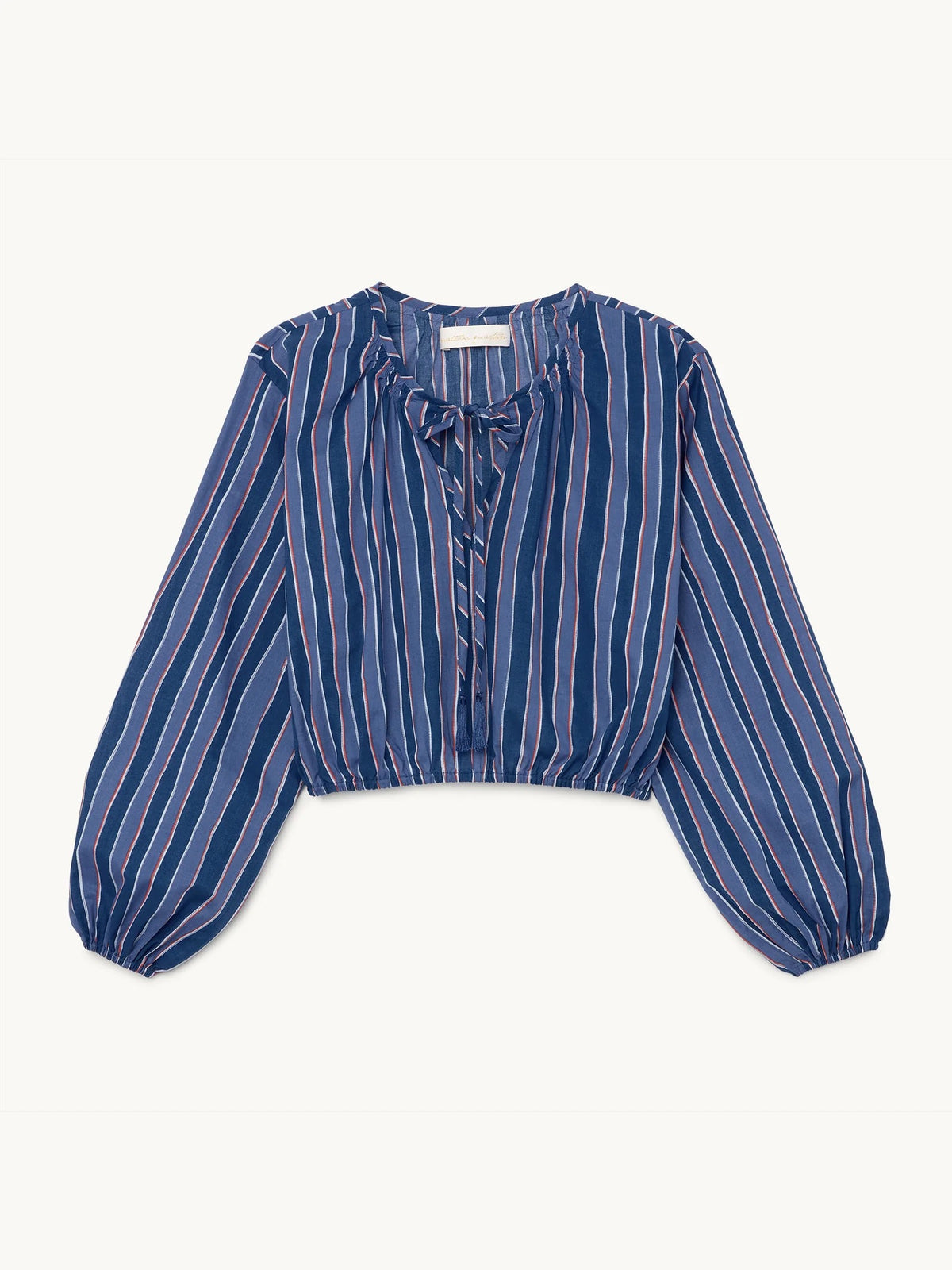 NATALIE MARTIN Amelia Top Batik Stripe Navy Cotton Tassel Tie Blouse Top Small
