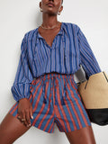 NATALIE MARTIN Amelia Top Batik Stripe Navy Cotton Tassel Tie Blouse Top Small
