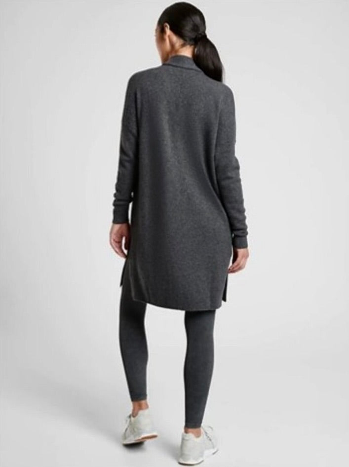 ATHLETA Spirit Wool Cashmere Wrap Cardigan Gray Longline Duster Pockets Small