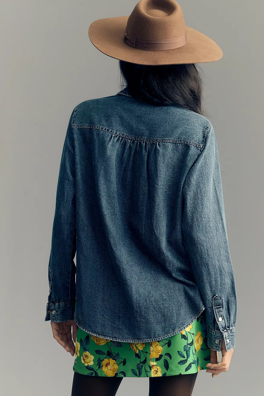 Anthropologie PILCRO Dannie Classic Denim Shirt Western Snap Puff Sleeve XXS