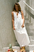 SABO Hara Dress White Textured Cotton V Neck Tie Maxi Dress X-Large US 10