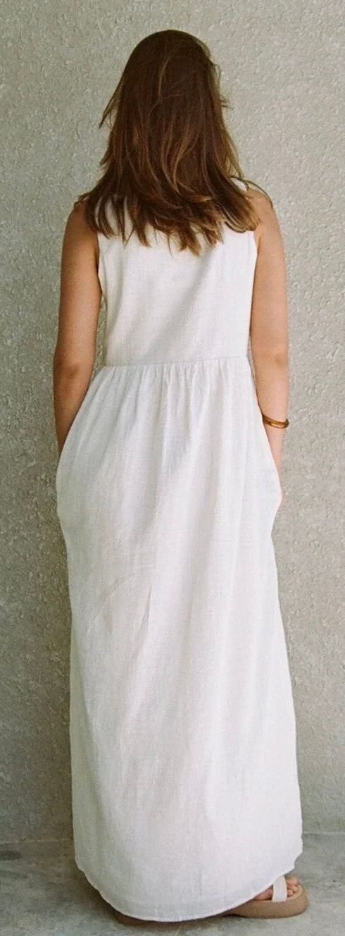 SABO Hara Dress White Textured Cotton V Neck Tie Maxi Dress X-Large US 10
