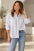 EVERLANE The Boxy Oxford Shirt Blue White Stripe Organic Cotton Oversized Small