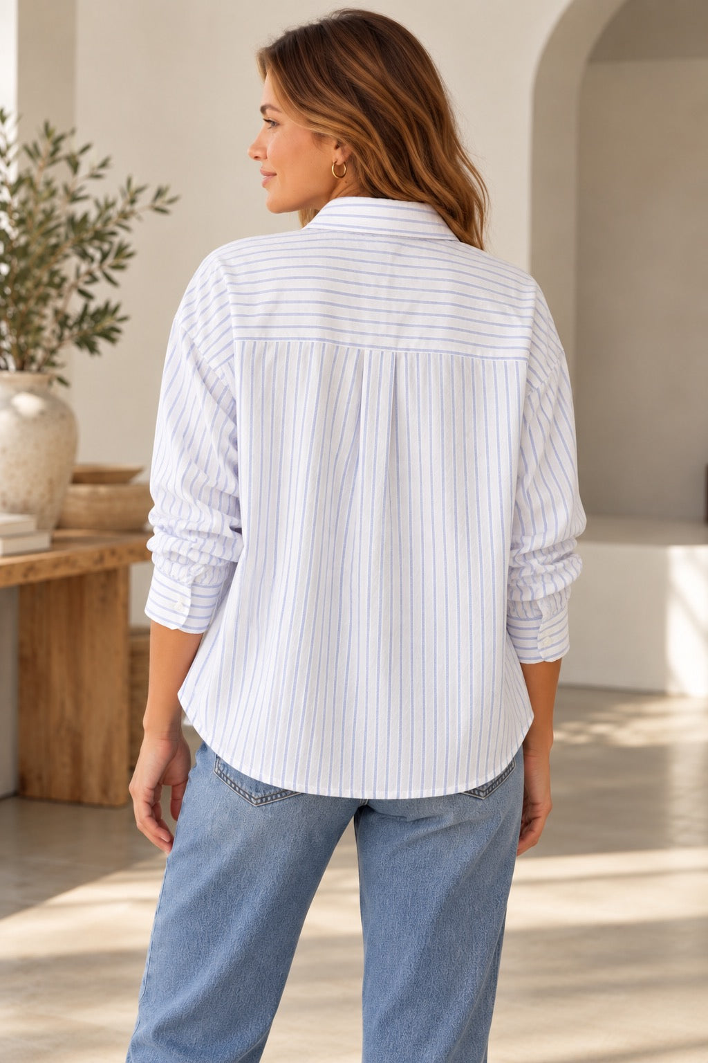EVERLANE The Boxy Oxford Shirt Blue White Stripe Organic Cotton Oversized Small