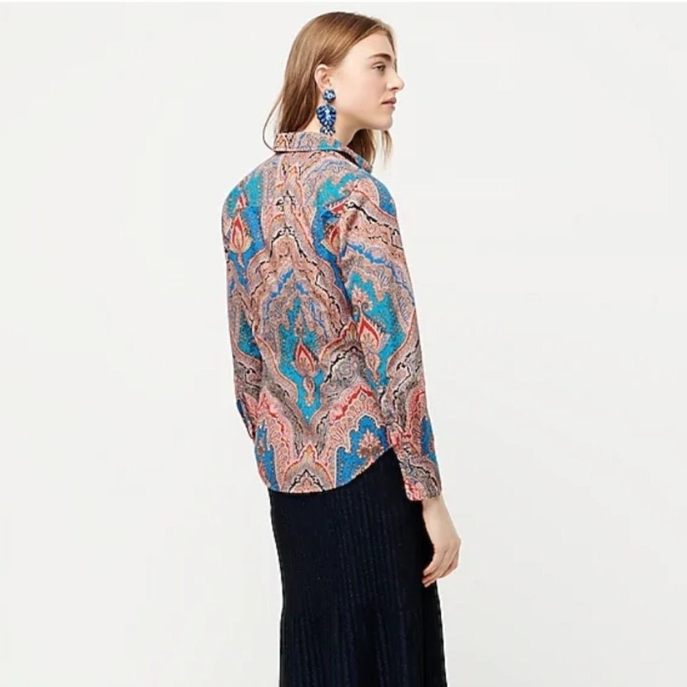 J.Crew Ratti Mediterranean Paisley Slim Perfect Shirt Size 2