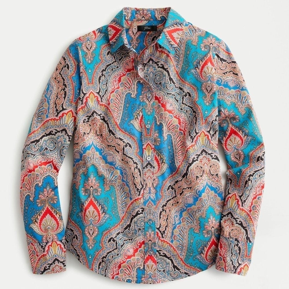 J.Crew Ratti Mediterranean Paisley Slim Perfect Shirt Size 2