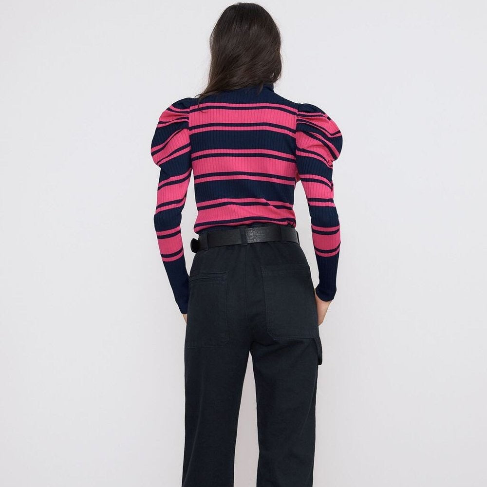 Zara Pink Navy Puff Sleeve Sweater M