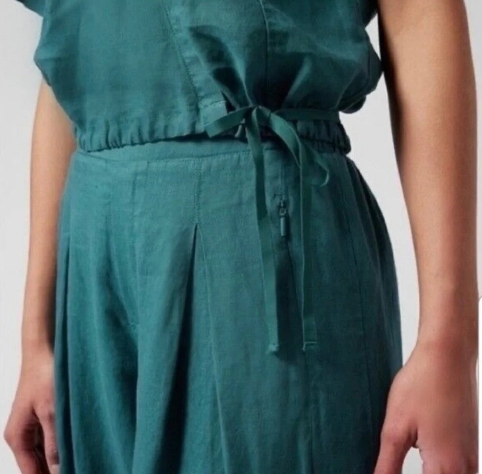 NWT!! ATHLETA Playa Linen Tie Waist Top Borealis Green Teal Cropped Solid XL
