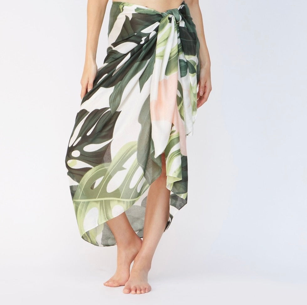 NWT!! VIRGINIA WOLF Wrap Tropical Cover Up Vacation Travel Botanical Beach