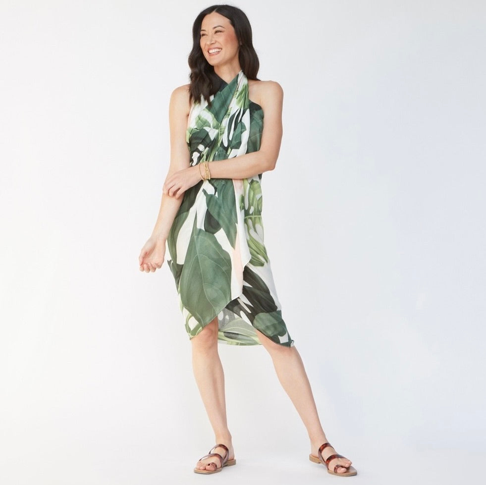 NWT!! VIRGINIA WOLF Wrap Tropical Cover Up Vacation Travel Botanical Beach