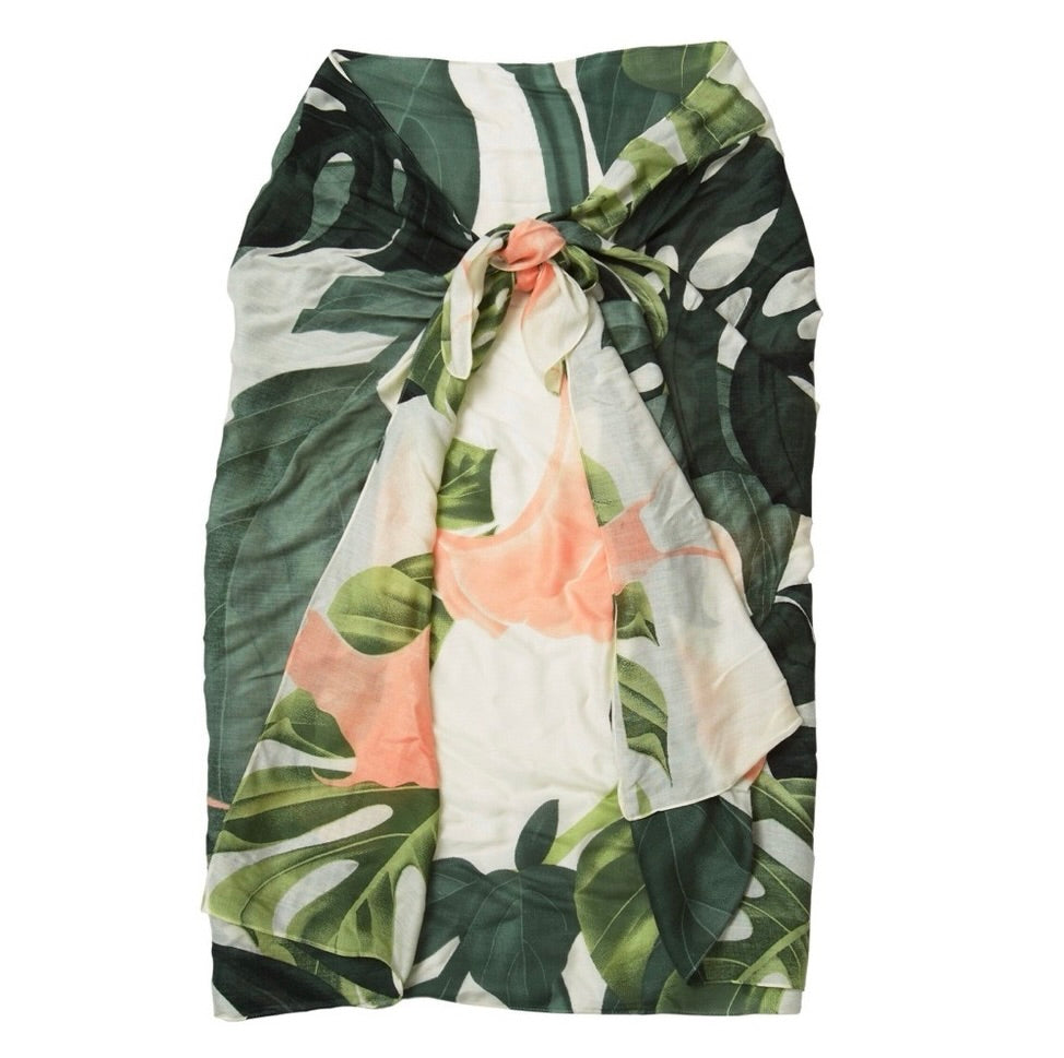 NWT!! VIRGINIA WOLF Wrap Tropical Cover Up Vacation Travel Botanical Beach
