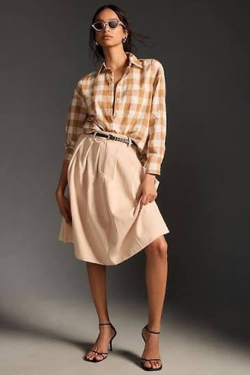 Anthropologie Maeve Bennet Buttondown Buffalo Check Shirt Brown Motif Small