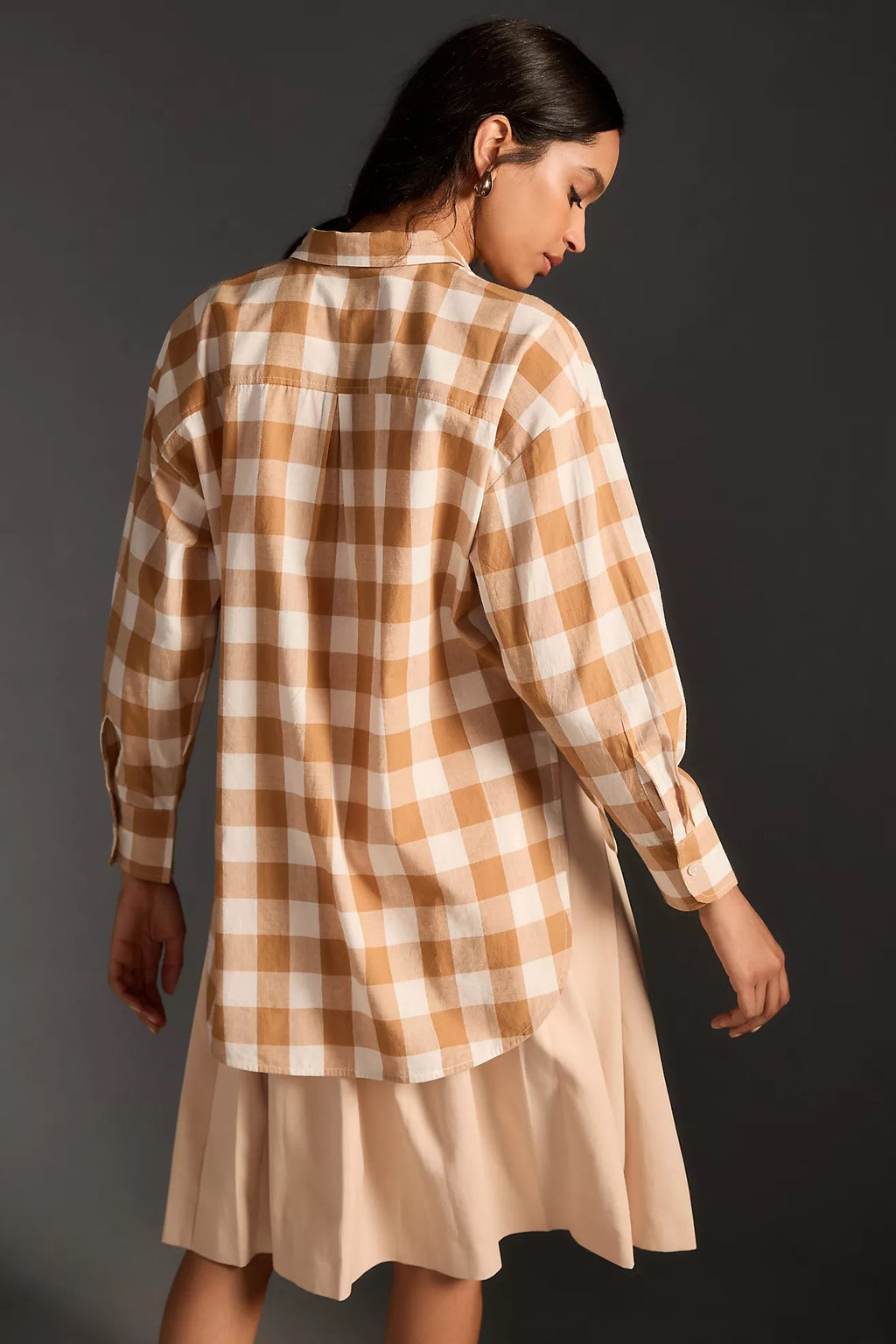Anthropologie Maeve Bennet Buttondown Buffalo Check Shirt Brown Motif Small