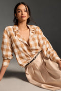 Anthropologie Maeve Bennet Buttondown Buffalo Check Shirt Brown Motif Small