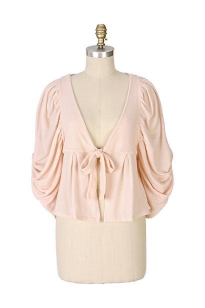 Anthropologie CARTONNIER Tie-Front Puff Sleeve Cropped Cardigan Sweater Medium