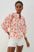 Anthropologie MAEVE Lobster Print Cotton Button Down Blouse Top Cropped Medium