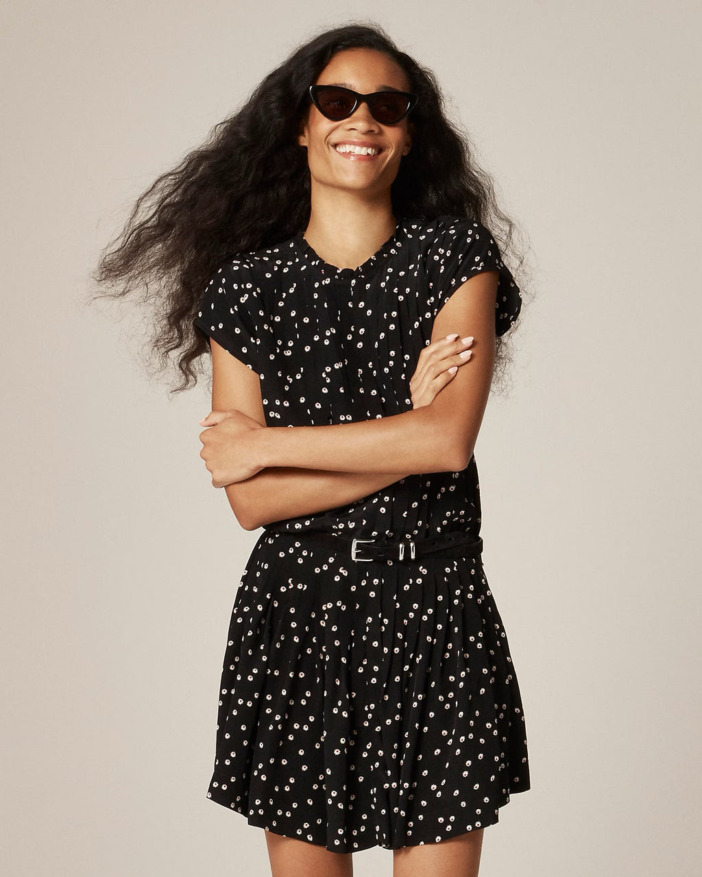 NWT J. CREW Pintuck Shift Dress Midnight Floral Print Pleated Crepe Small