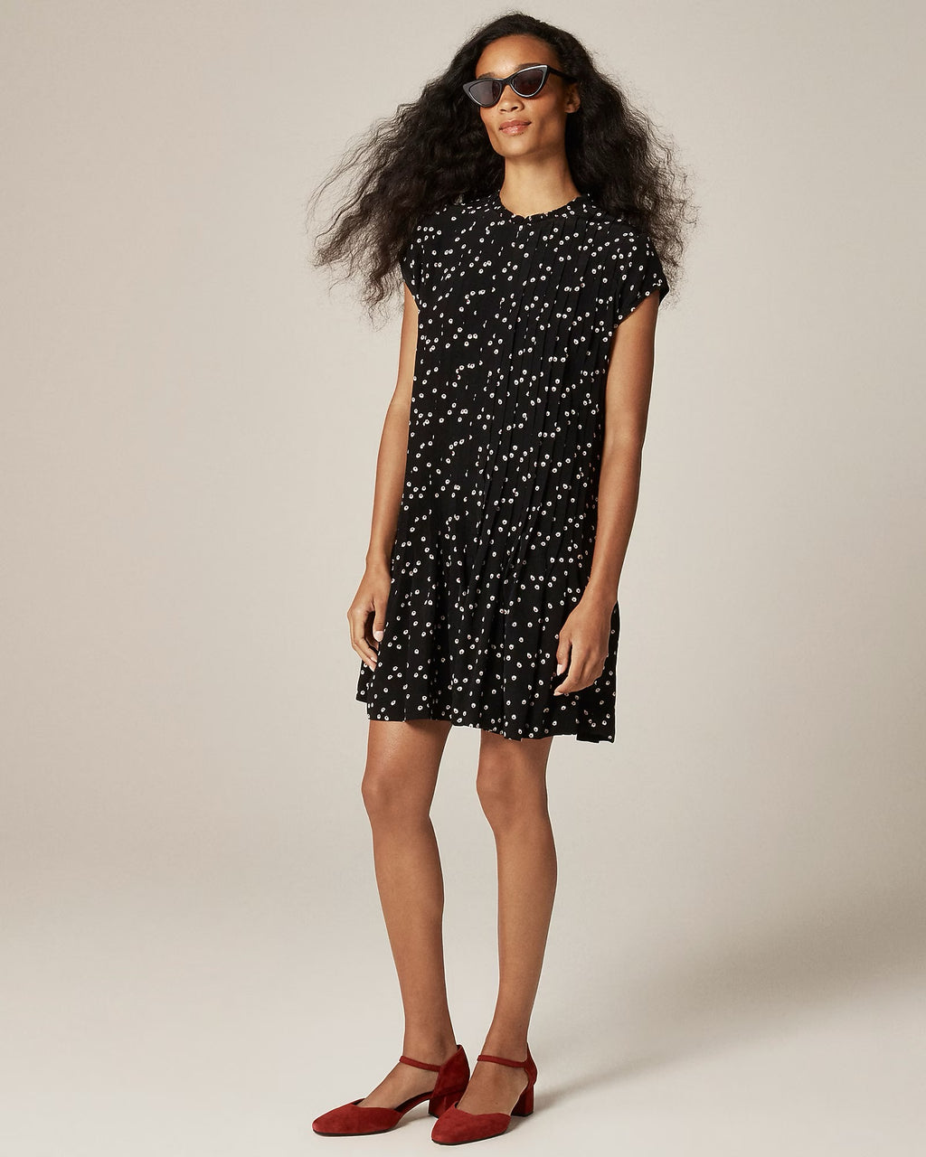 NWT J. CREW Pintuck Shift Dress Midnight Floral Print Pleated Crepe Small