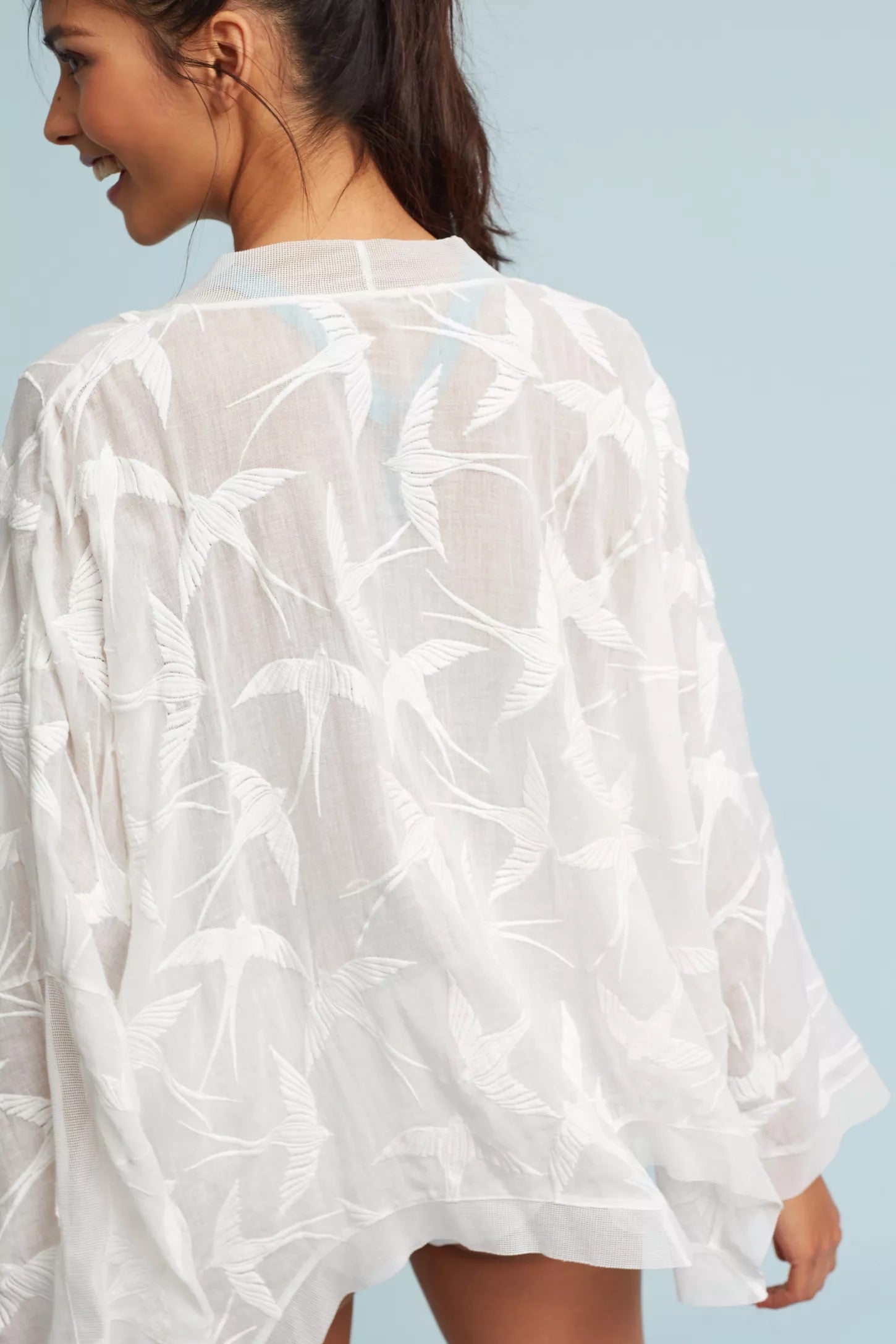 Anthropologie LILKA Shorebird Embroidered Bird Swim Cover-Up Jacket Medium Large