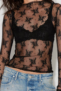 FREE PEOPLE Intimately Lady Lux Layering Top Floral Sheer Mesh Black Large