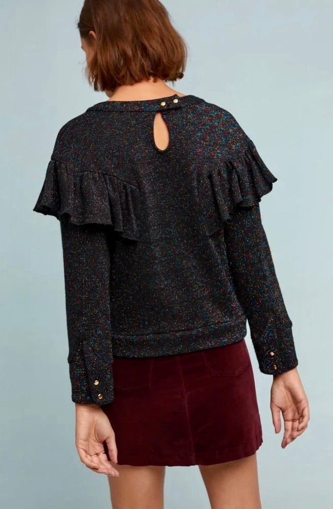 Anthropologie EVA FRANCO Francophile Sweater Ruffle Metallic Knit Pullover Small