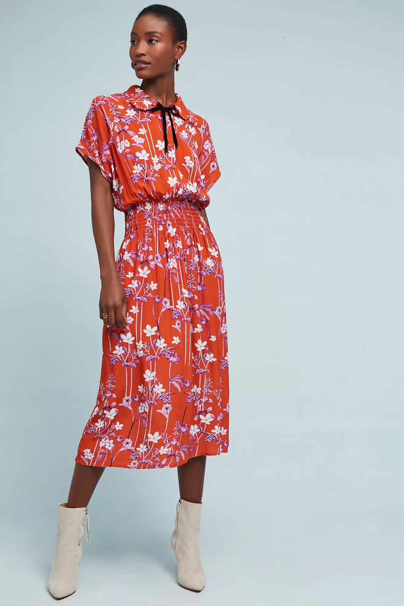 Anthropologie COREY LYNN CALTER Clementine Floral Midi Dress Smocked X-Small