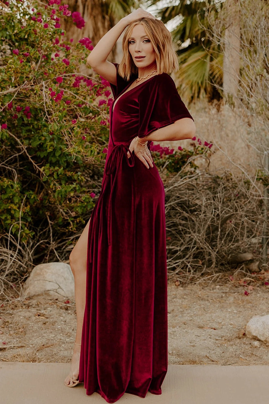 BALTIC BORN Meghan Velvet Wrap Maxi Dress Mulberry Purple Red Tie Waist X-Small