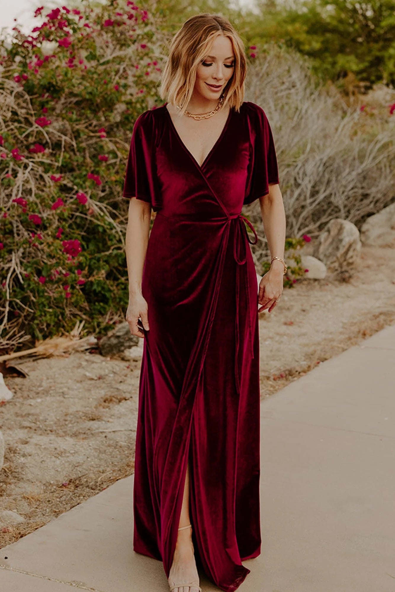 BALTIC BORN Meghan Velvet Wrap Maxi Dress Mulberry Purple Red Tie Waist X-Small