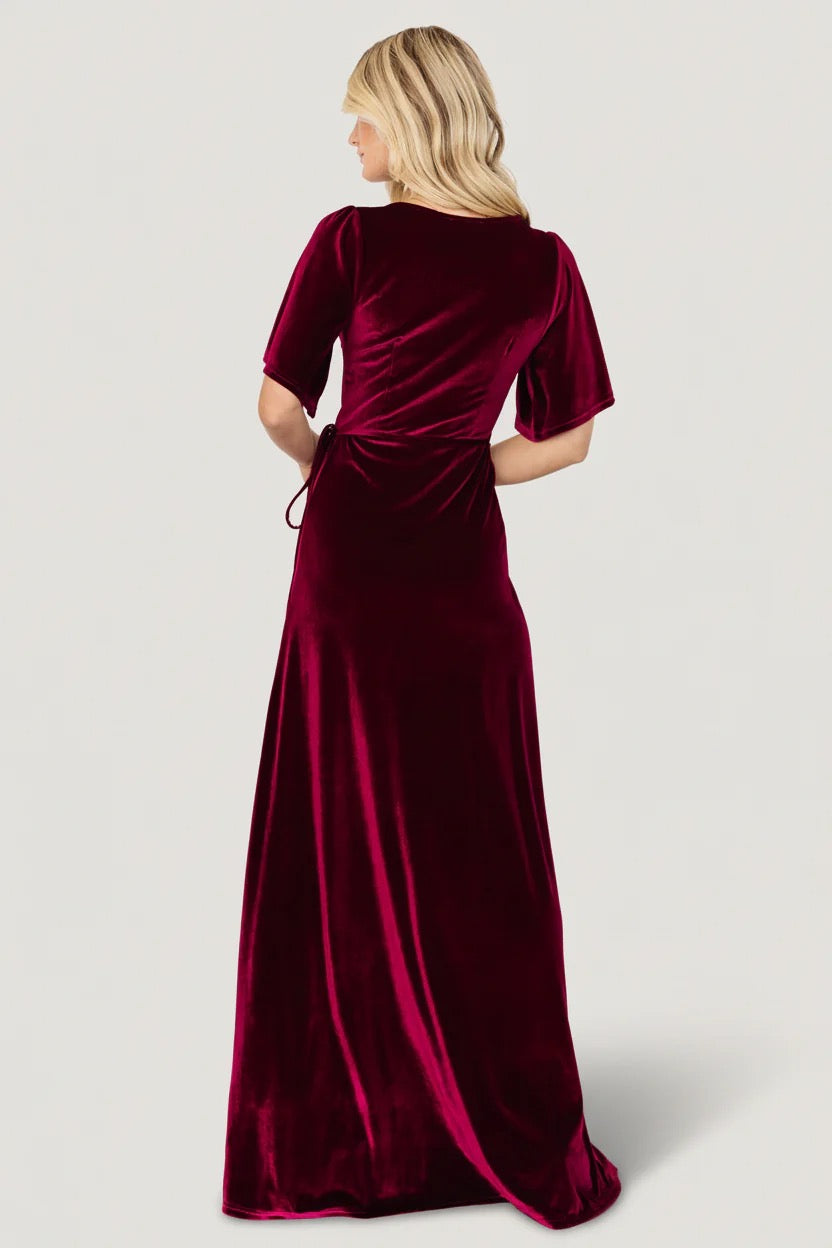 BALTIC BORN Meghan Velvet Wrap Maxi Dress Mulberry Purple Red Tie Waist X-Small
