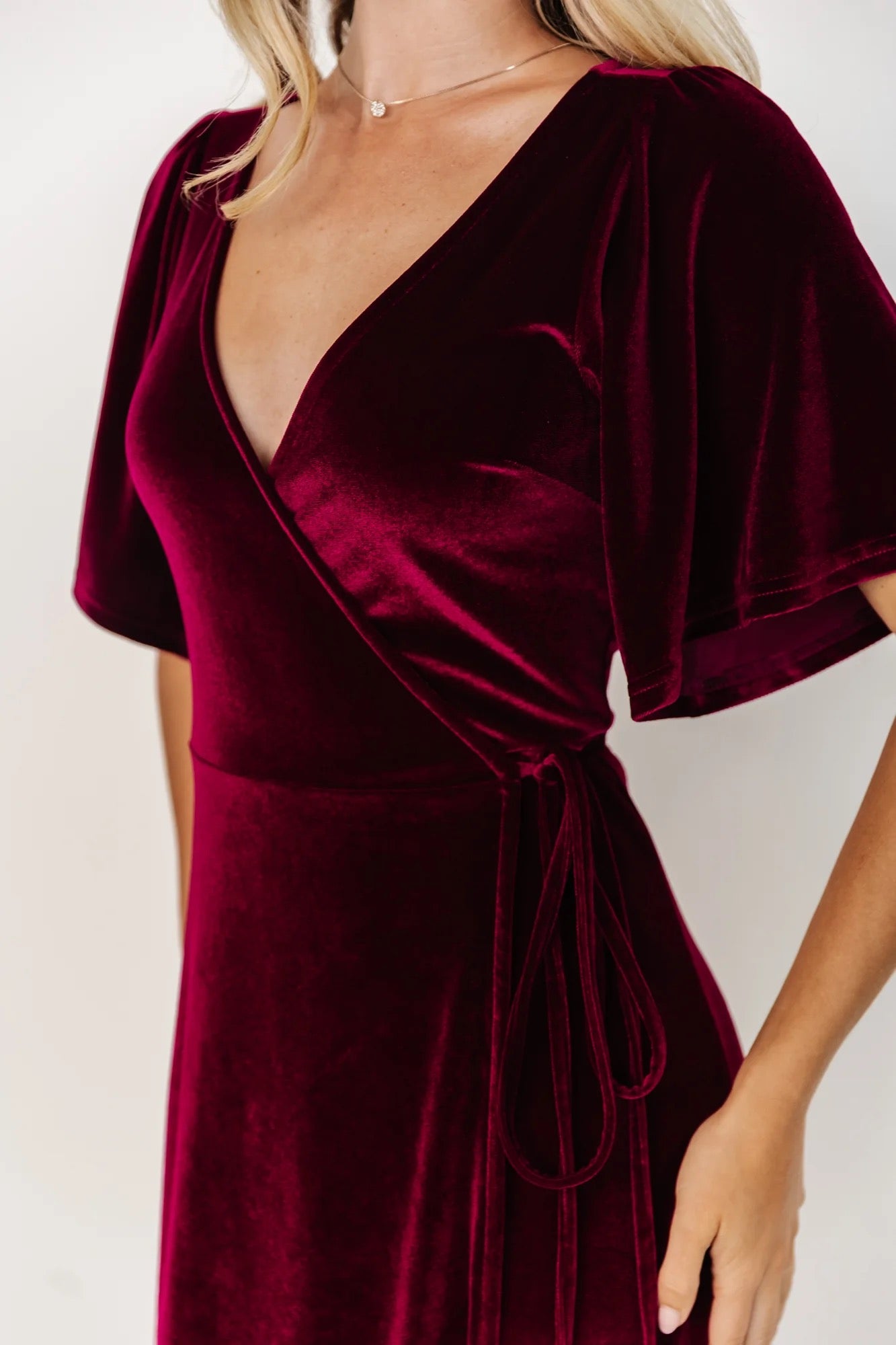 BALTIC BORN Meghan Velvet Wrap Maxi Dress Mulberry Purple Red Tie Waist X-Small