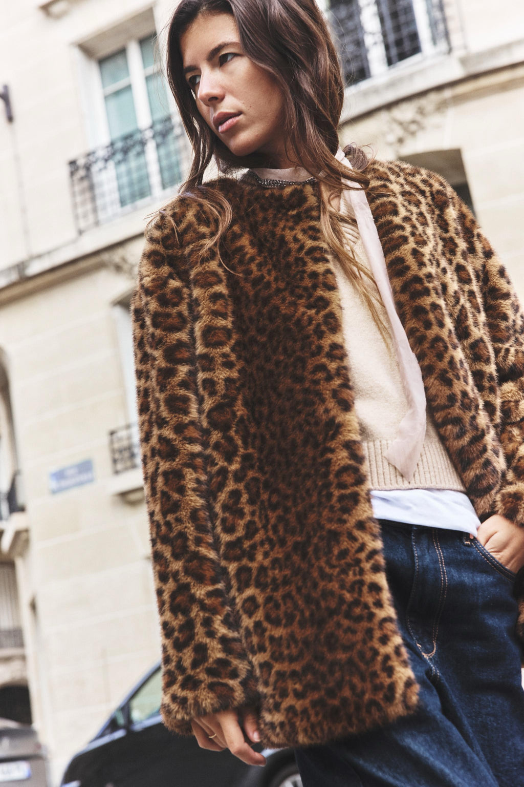 ZARA Leopard Animal Print Faux Fur Coat Jacket Medium Hook Front Lined Medium
