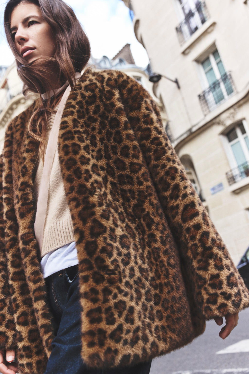 ZARA Leopard Animal Print Faux Fur Coat Jacket Medium Hook Front Lined Medium