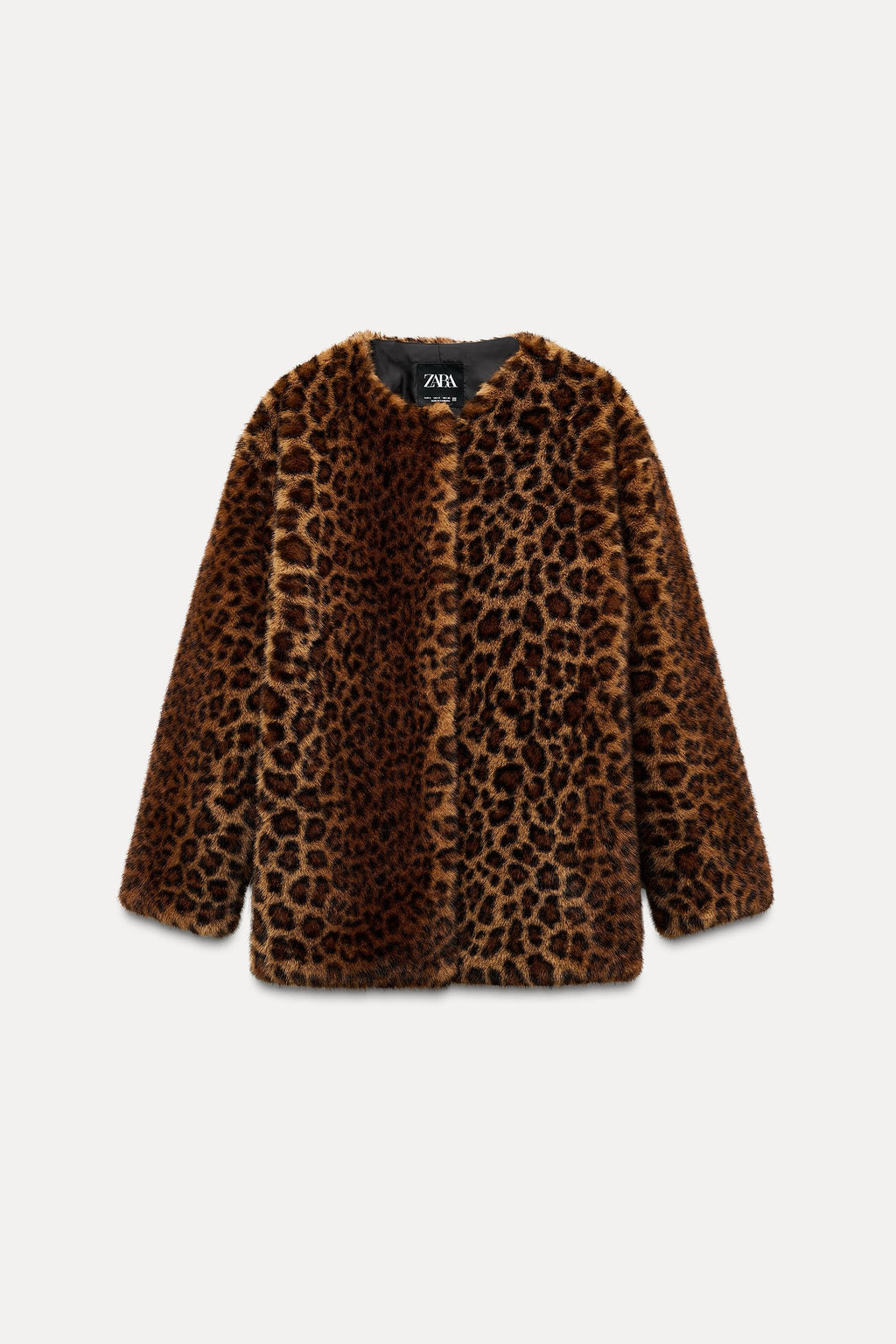 ZARA Leopard Animal Print Faux Fur Coat Jacket Medium Hook Front Lined Medium