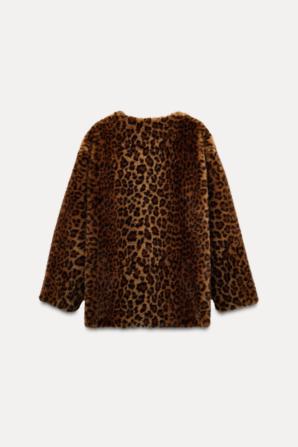 ZARA Leopard Animal Print Faux Fur Coat Jacket Medium Hook Front Lined Medium