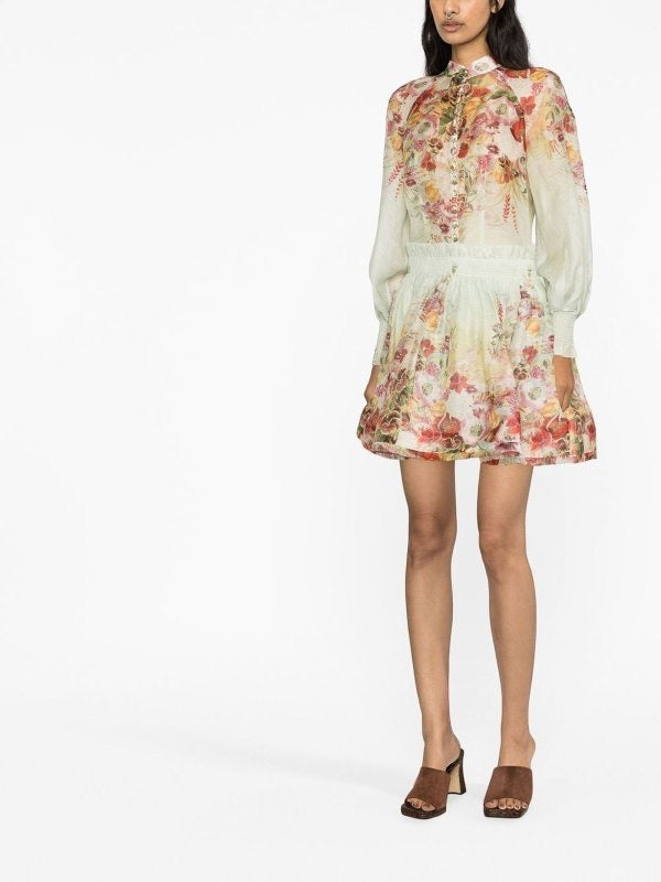 ZIMMERMANN Wonderland Floral Print Mini Skirt Poppy Ombre Size 0P 0 Petite
